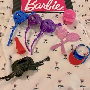 Assorted lot of Barbie sports gear tennis, saddle, helmets free with purchase!